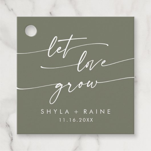 Boho chique olijfgroen laat liefde groeien bruilof bedankjes labels (Voorkant)