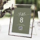Boho Chique Olijfgroen QR Code Tafelnummers<br><div class="desc">Deze boho chique olijfgroene QR code tafelnummers zijn perfect voor een minimalistische bruiloft. Het bosachtige donkergroene aardetoon modern bohemien ontwerp heeft eenvoudige rustieke kalligrafie met een unieke maar klassieke stijl. De design prints aan de voor- en achterkant. Voer uw webadres in de QR-code sectie van de sjabloon en de QR-code...</div>