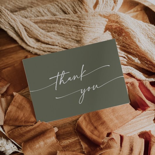 Boho Chique Olijfgroen Roze Vlakke Bruiloft Bedankkaart