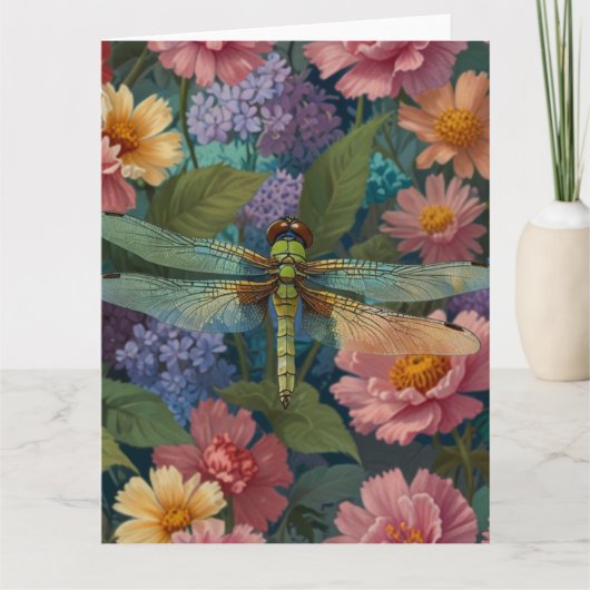  boho chique pastel bloementuin libel kaart (Voorkant)