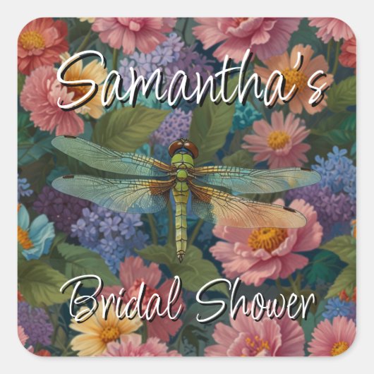  boho chique pastel bloementuin libel vierkante sticker (Voorkant)