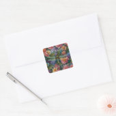  boho chique pastel bloementuin libel vierkante sticker (Envelop)