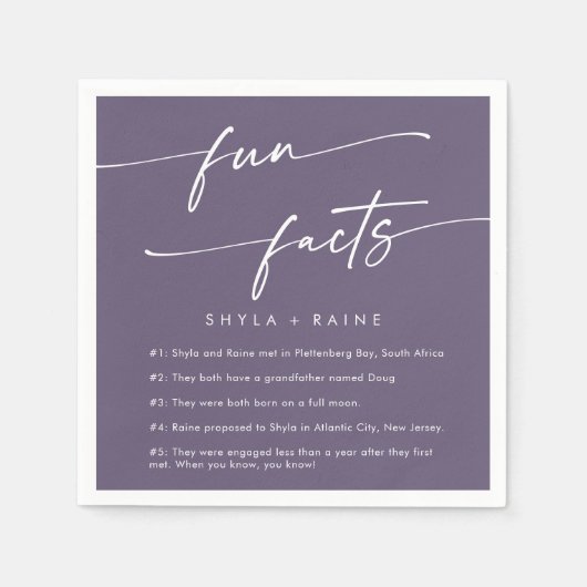 Boho chique pruim Paarse bruiloft leuk feit servet (Voorkant)