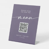 Boho chique pruim Paarse QR-code bruiloft Menu Reclamebord Met Voetstuk (Voorkant)