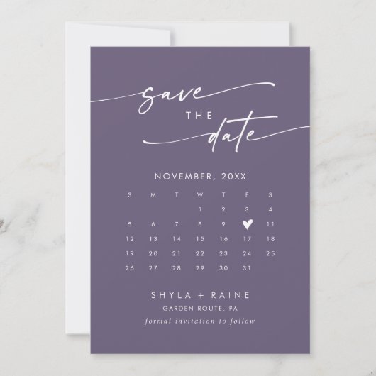 Boho chique pruim Paarse QR-code fotokalender Save The Date (Voorkant)