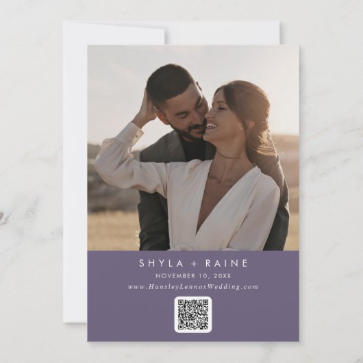 Boho chique pruim Paarse QR-code fotokalender Save The Date (Achterkant)