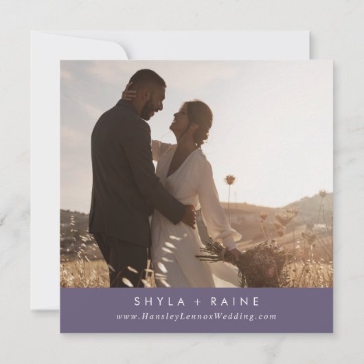 Boho chique pruim Paarse vierkant foto terug Save The Date (Achterkant)