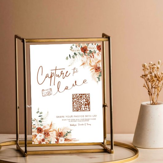 Boho-chique QR-codescript legt de liefdesbruiloft Poster