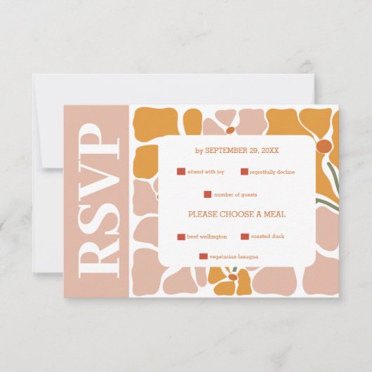 Boho chique retro bloemenbruiloft RSVP kaartje (Voorkant)