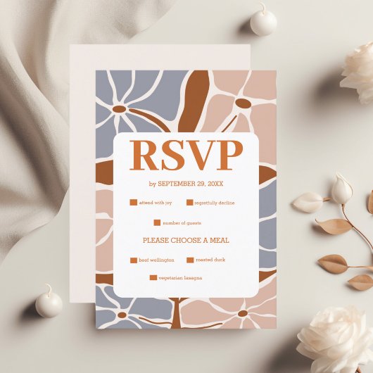 Boho chique retro bloemenbruiloft RSVP kaartje
