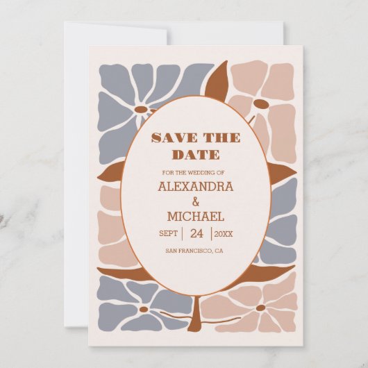 Boho chique retro bloemenbruiloft save the date (Voorkant)
