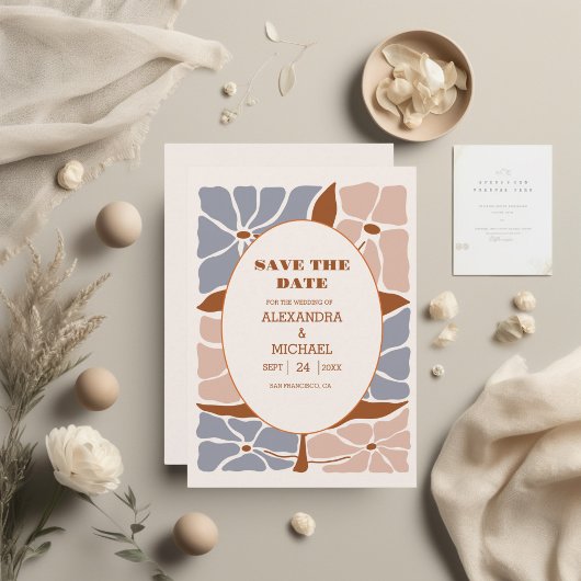Boho chique retro bloemenbruiloft save the date