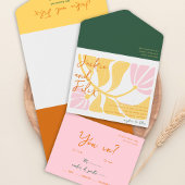 Boho chique retro heldere bloemrijke bruiloft all in one uitnodiging