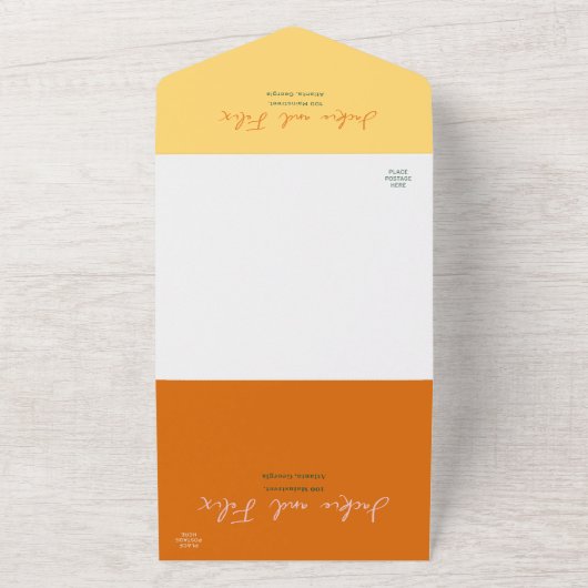 Boho chique retro heldere bloemrijke bruiloft all in one uitnodiging (Buitenkant)