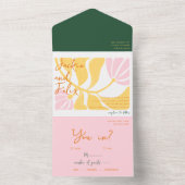 Boho chique retro heldere bloemrijke bruiloft all in one uitnodiging (Binnen)