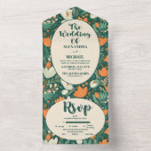 Boho chique retro kleurrijke bloemenbruiloft all in one uitnodiging (Binnen)