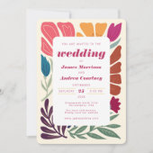 Boho chique retro kleurrijke bloemenbruiloft kaart (Voorkant)