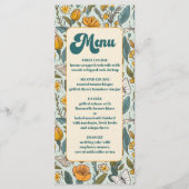 Boho chique retro kleurrijke bloemenbruiloft menu (Voorkant)