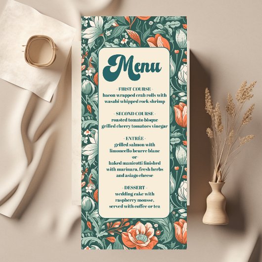 Boho chique retro kleurrijke bloemenbruiloft menu