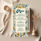Boho chique retro kleurrijke bloemenbruiloft menu