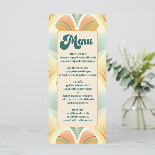 Boho chique retro kleurrijke bloemenbruiloft menu (Staand voorkant)