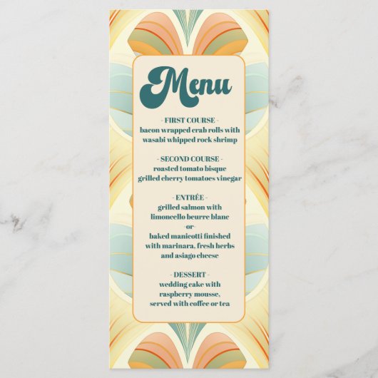 Boho chique retro kleurrijke bloemenbruiloft menu (Voorkant)
