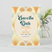 Boho chique retro kleurrijke bloemenbruiloft save the date (Staand voorkant)