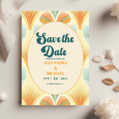 Boho chique retro kleurrijke bloemenbruiloft save the date