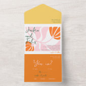 Boho chique retro kleurrijke bloemenbruiloft uitno all in one uitnodiging (Binnen)