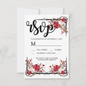 Boho Chique Rode Rozen RSVP-kaart RSVP Kaartje (Voorkant)