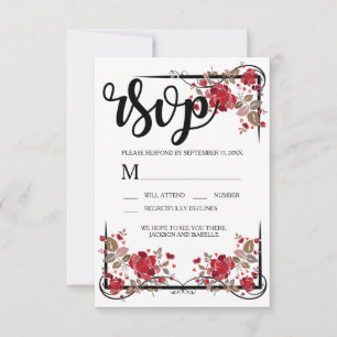 Boho Chique Rode Rozen RSVP-kaart RSVP Kaartje