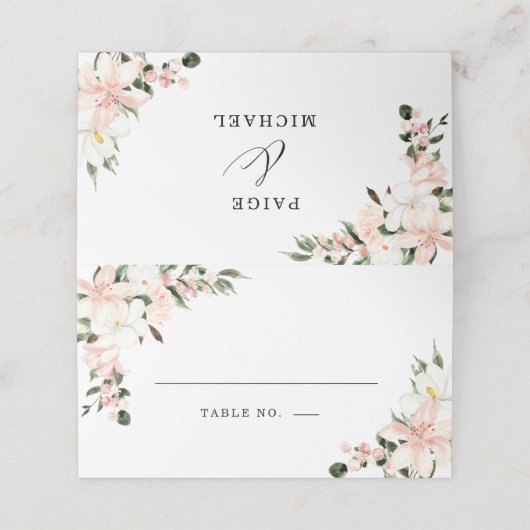 Boho Chique Roze en Wit Bloemen Bruiloft Plaatskaartje (Buitenkant ongevouwen)
