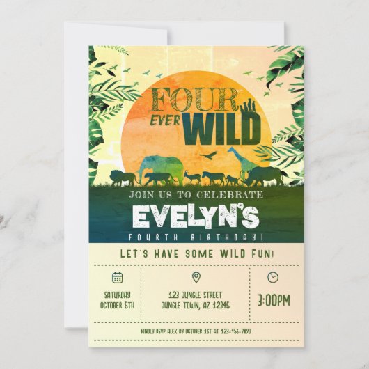 Boho chique safari dieren vier ooit wilde verjaard kaart (Voorkant)