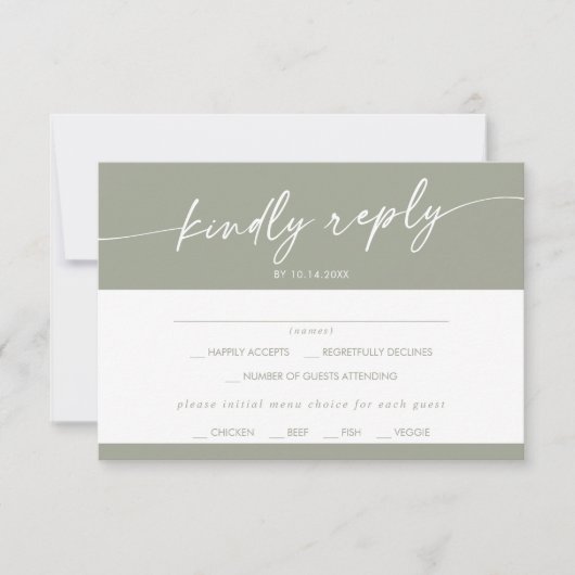 Boho Chique Sage Groen Menu Keuze RSVP-kaart (Voorkant)