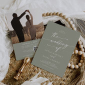 Boho Chique Sage Groene Foto QR Code Bruiloft Kaart