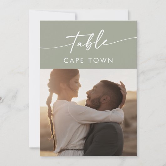 Boho Chique Sage Groene Foto Tafelnummers (Voorkant)