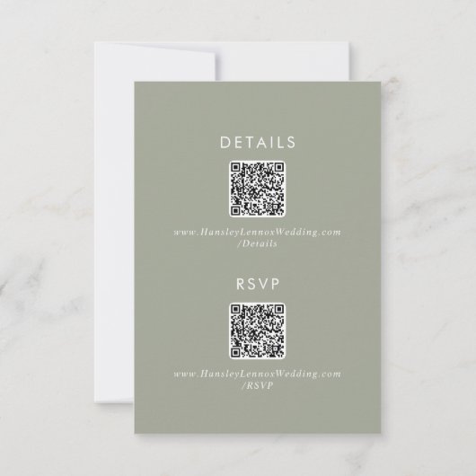 Boho Chique Sage Groene QR Code Details RSVP Kaartje (Achterkant)