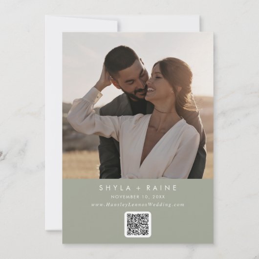 Boho Chique Sage Groene QR Code Fotokalender Save The Date (Achterkant)