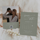 Boho Chique Sage Groene QR Code Fotokalender Save The Date