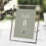 Boho Chique Sage Groene QR Code Tafelnummers<br><div class="desc">Deze boho chique salie groene QR code tabel nummers zijn perfect voor een minimalistische bruiloft. Het neutraal lichtgroene aardetoon modern bohemien ontwerp is voorzien van eenvoudige rustieke kalligrafie met een unieke maar klassieke stijl. De design prints aan de voor- en achterkant. Voer uw webadres in de QR-code sectie van de...</div>