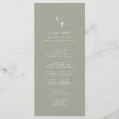 Boho chique salie groen monogram bruiloft menu (Voorkant)
