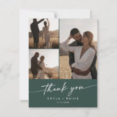 Boho chique smaragd groen bruiloft foto collage bedankkaart (Voorkant)