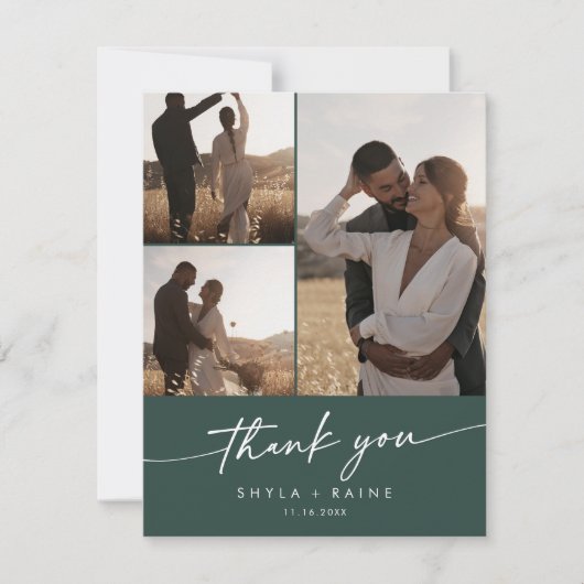 Boho chique smaragd groen bruiloft foto collage bedankkaart (Voorkant)