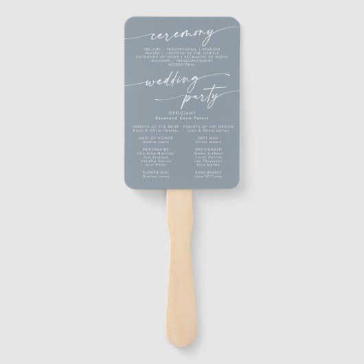 Boho chique stoffige blauwe bruiloft programma handwaaier (Achterkant)