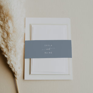 Boho chique stoffige blauwe bruiloft uitnodigingen wikkel