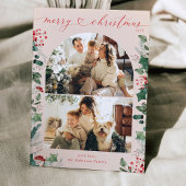 Boho chique stoffige roze botanische foto kerst feestdagenkaart