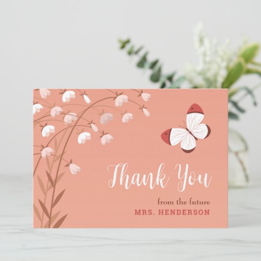 Boho chique vlinder bloemig elegant Vrijgezellenfe Bedankkaart (Staand voorkant)