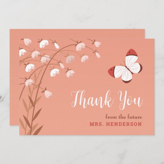 Boho chique vlinder bloemig elegant Vrijgezellenfe Bedankkaart (Voorkant / Achterkant)