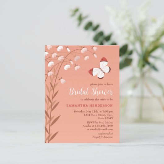 Boho chique vlinder bloemig elegant Vrijgezellenfe Uitnodiging Briefkaart (Staand voorkant)