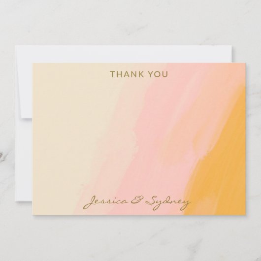 Boho chique Waterverf Abstract roze geel bruiloft Bedankkaart (Voorkant)